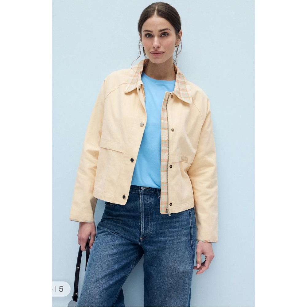 Hunter Cropped Field Jacket Plaid Detail Canvas Utility Barn Women Sz S
